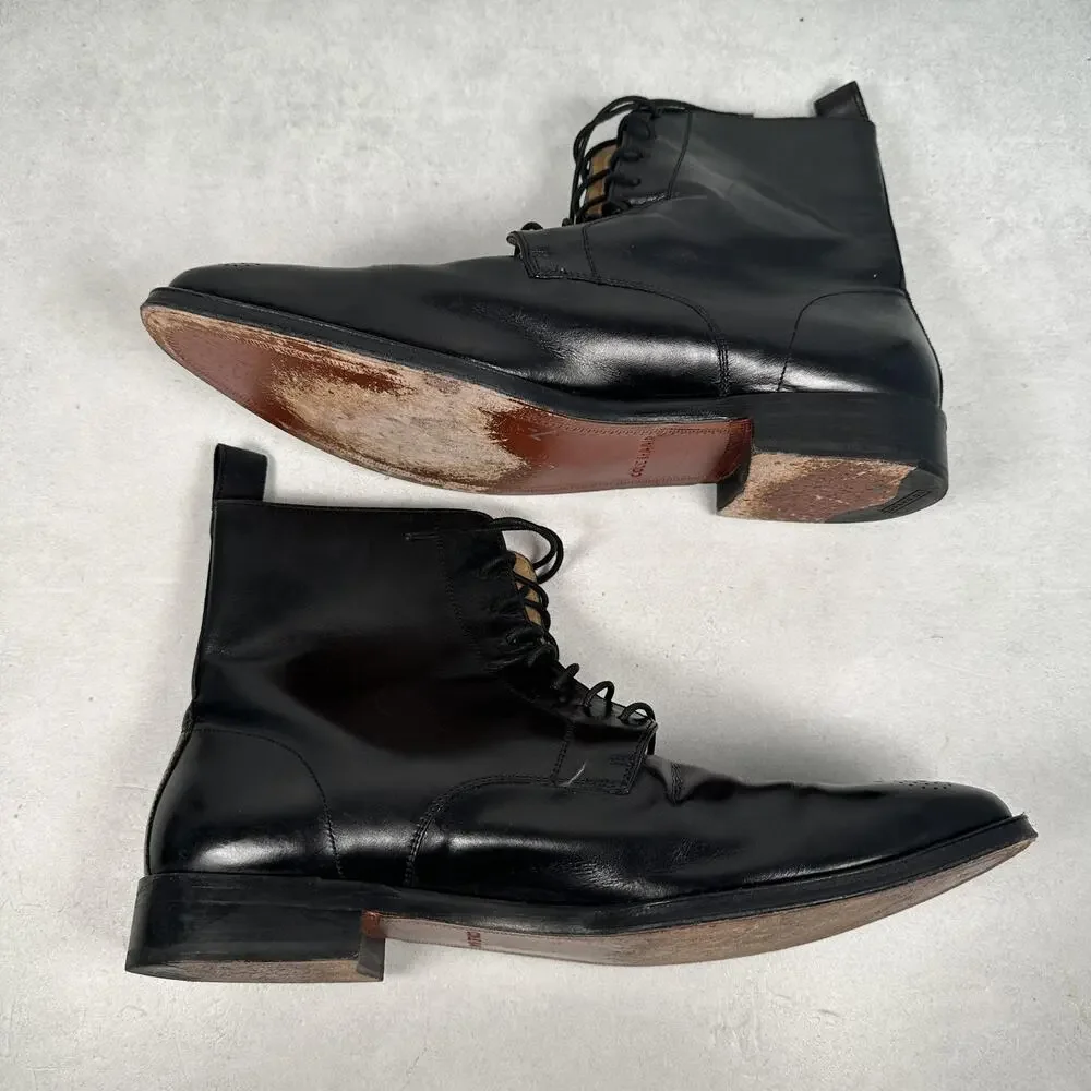 Cole Haan Boots Mens Size 10.5 Black Leather Lace Up Ankle Lionel Dress - Picture 8 of 14